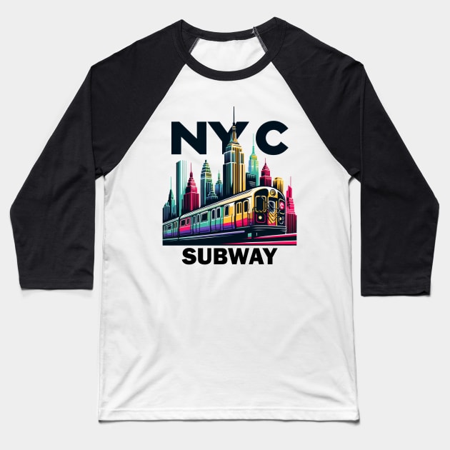 New York Subway NYC Subway Train Baseball T-Shirt by Nysa Design